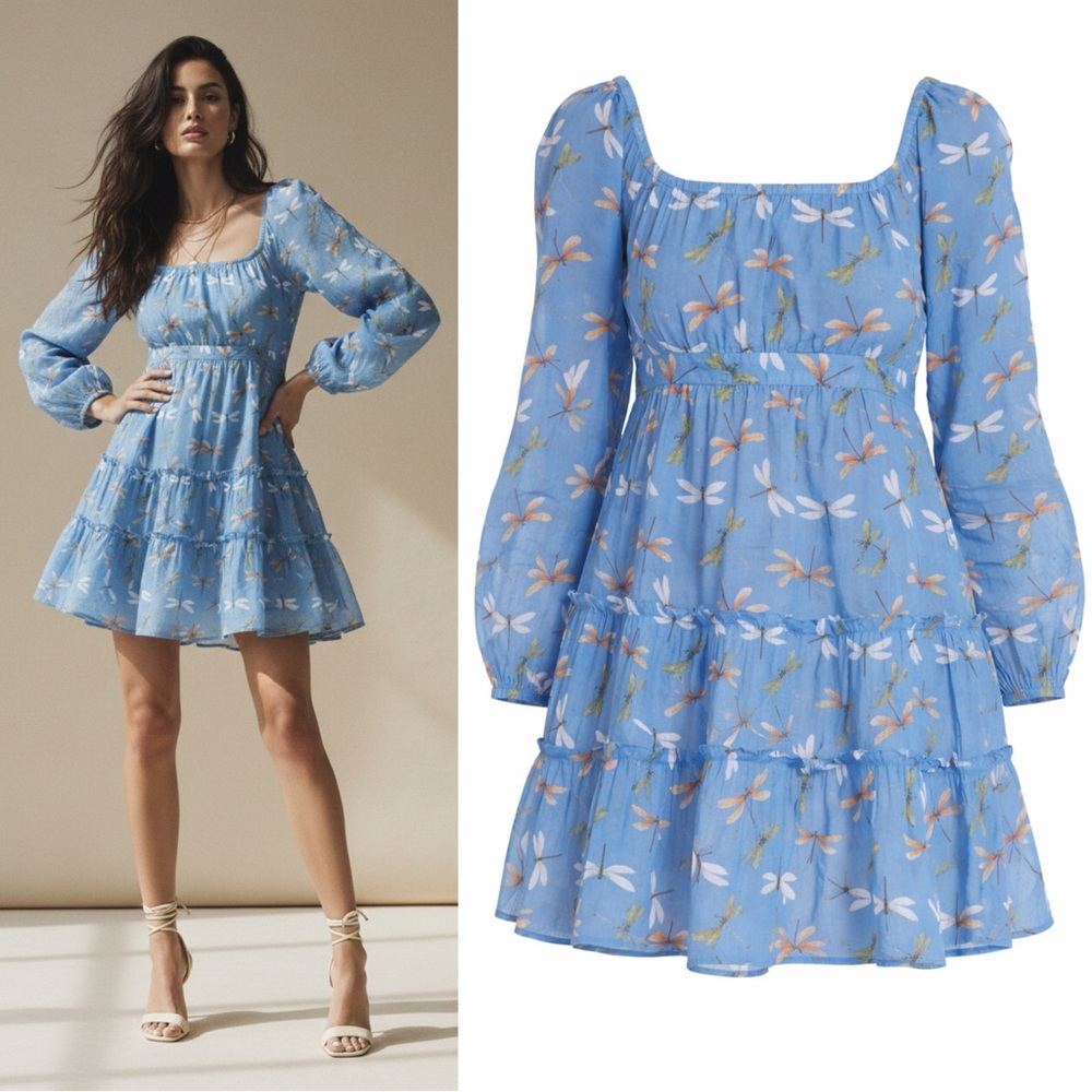 Olivia by Livro Cotton Cin Cin Dress in Dragonflies Sz Small Retail $375 NWOT